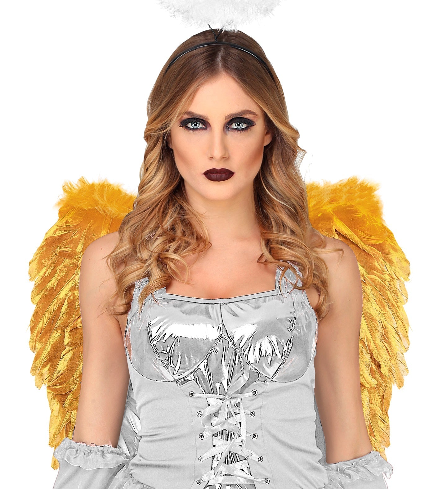 Goldene Faltbare Federnflügel in 50x50cm mit glänzender Oberfläche und leichtem Rahmen.