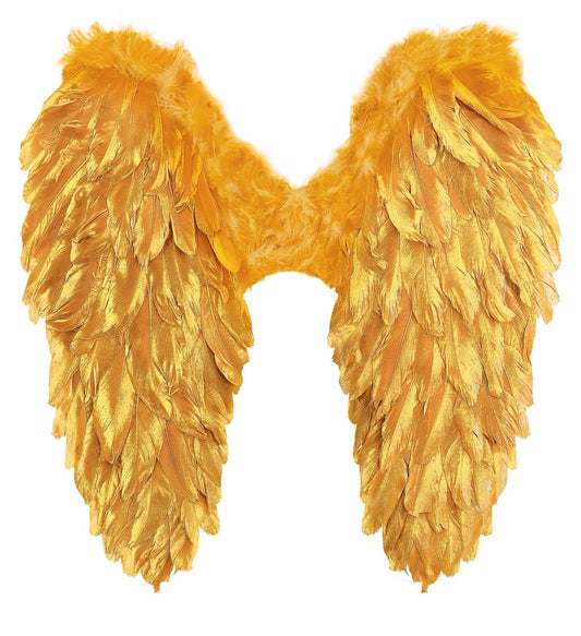 Goldene faltbare Federnflügel 50x50cm mit leichtem Metallgestell für Kostümaccessoire