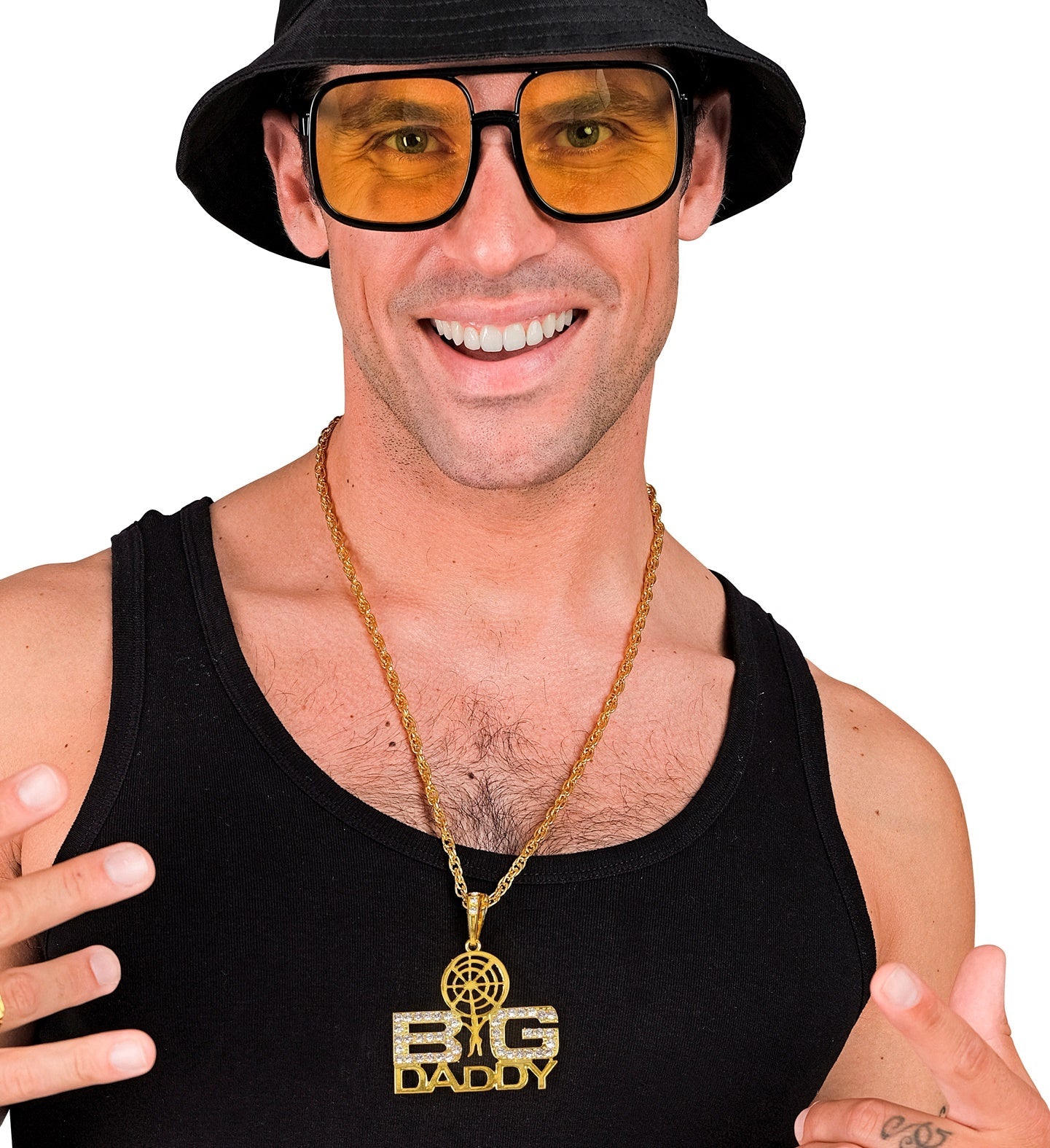 Goldfarbene 65 cm Halskette mit großem Anhänger und massivem Gliederdesign