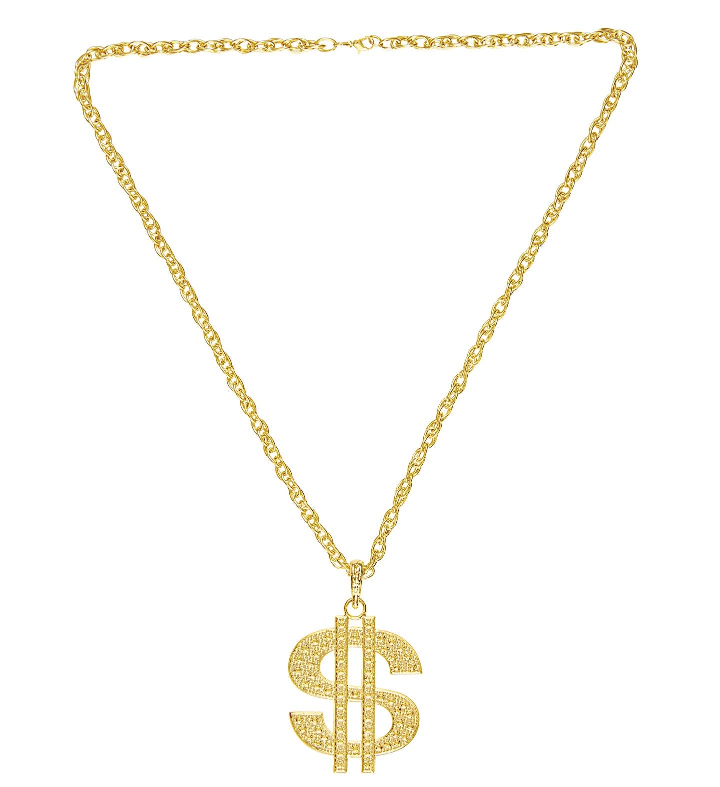 Gold Dollar Sign Necklace with 45cm polished brass chain.