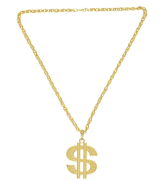 Gold Dollar Sign Necklace with 45cm polished brass chain.