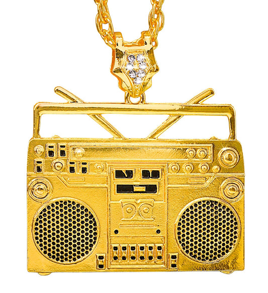 Goldene 65 cm Kette mit glänzendem Ghettoblaster-Anhänger und Karabinerverschluss
