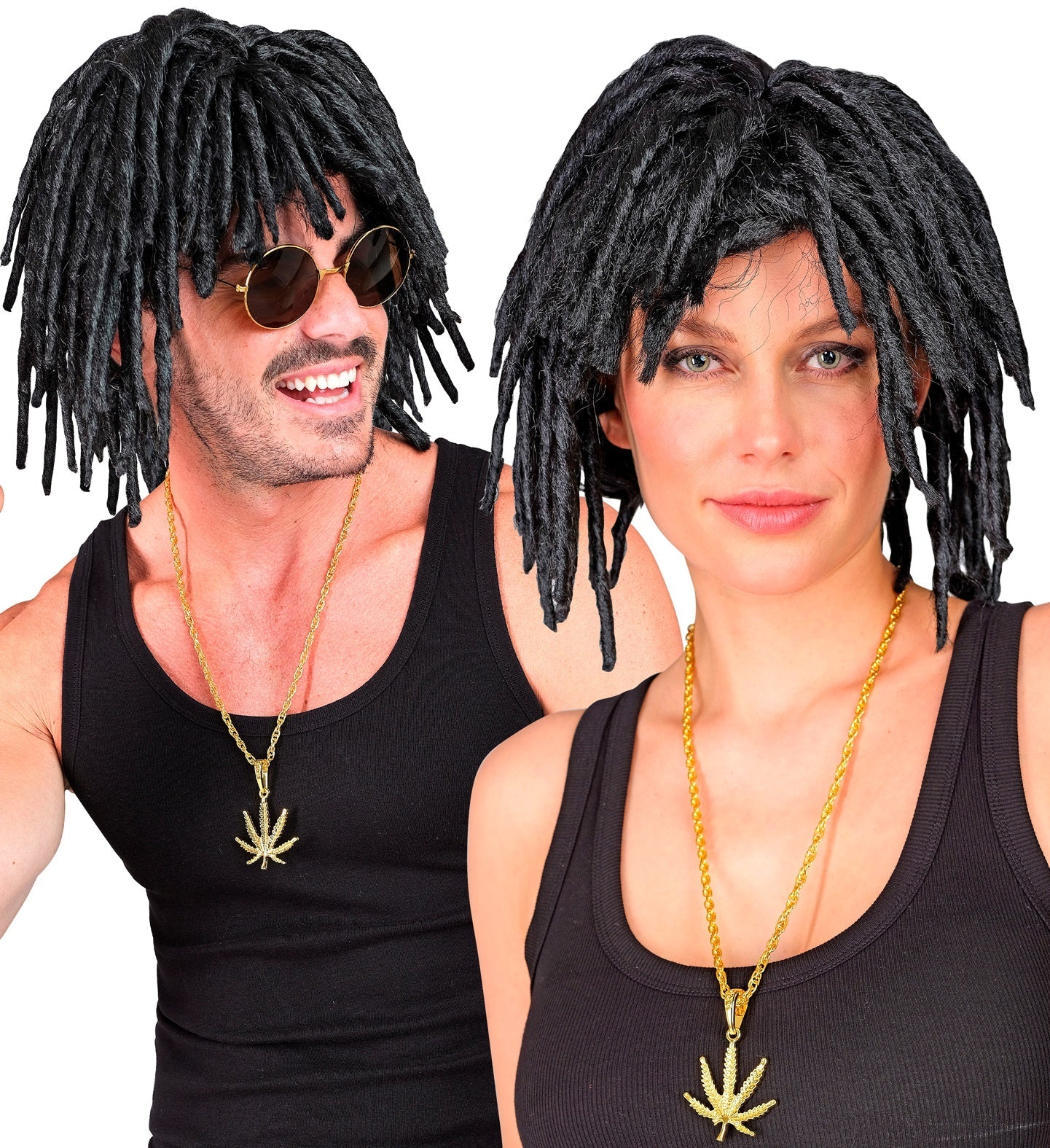 Goldene Halskette mit 8 mm Hanfblatt-Anhänger, 65 cm lang, glänzend und leicht.