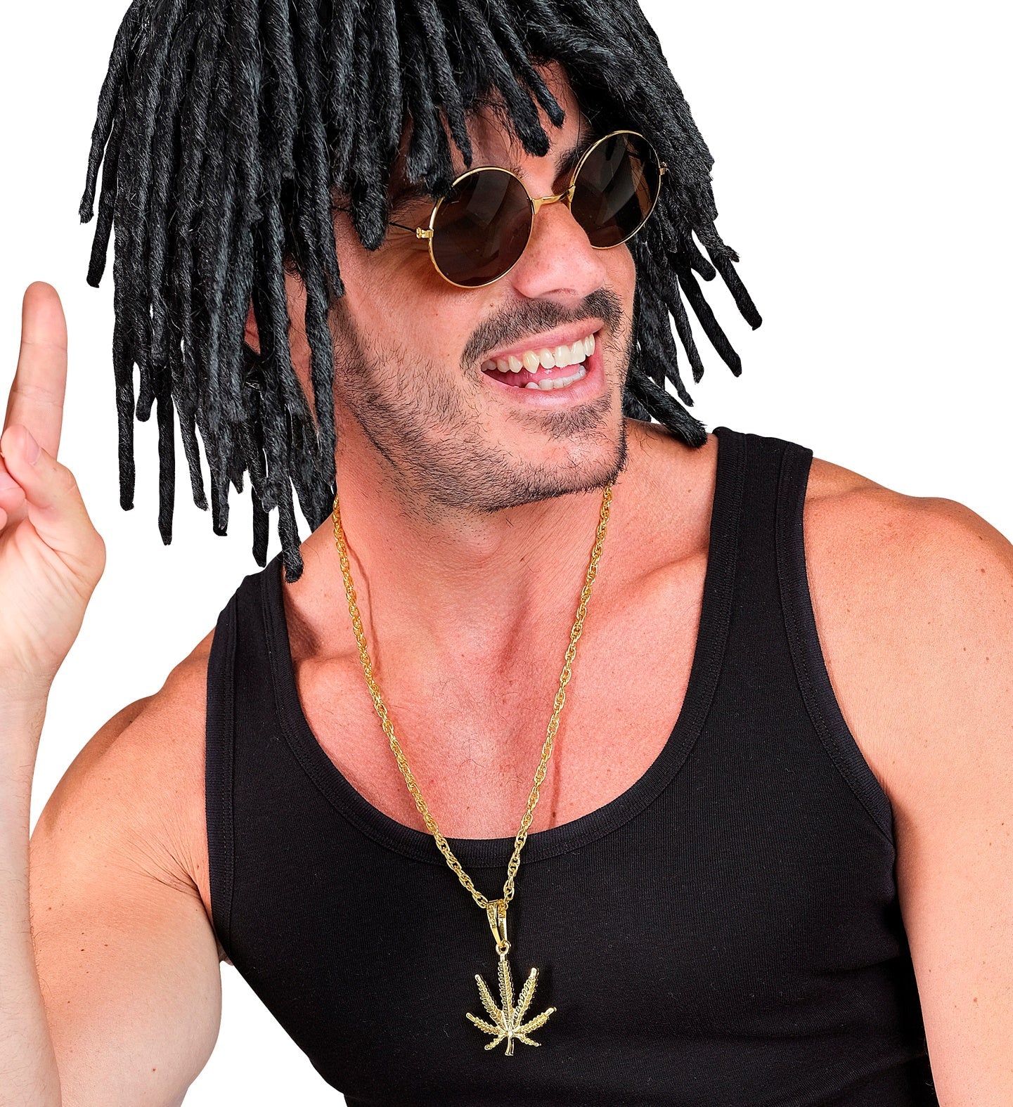 Goldene Halskette mit 8 mm Hanfblatt-Anhänger, 65 cm lang, glänzend und leicht.