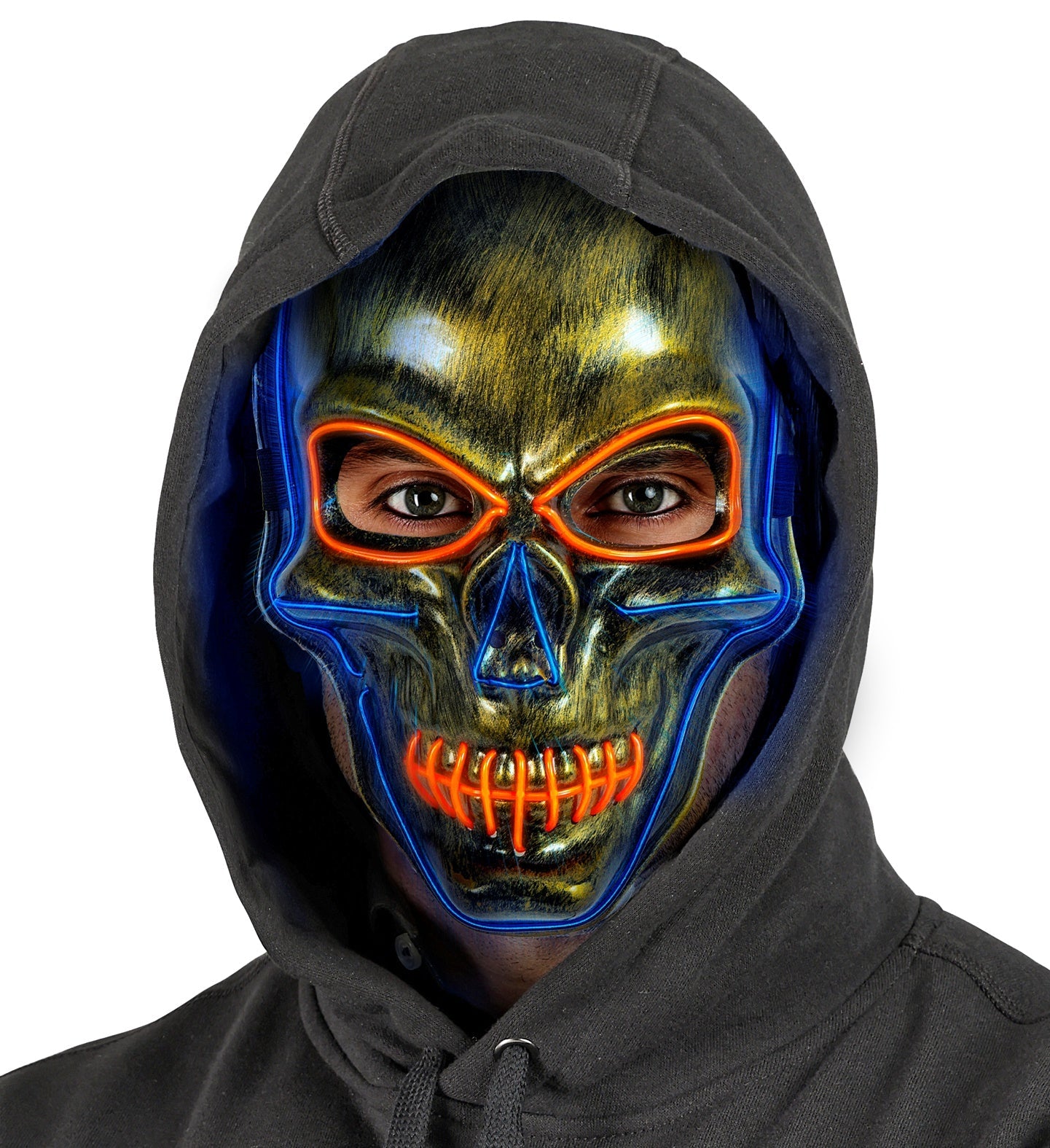 Widmann LED Totenkopfmaske in goldmetallic mit 12 integrierten LEDs für Erwachsene und Teenager.