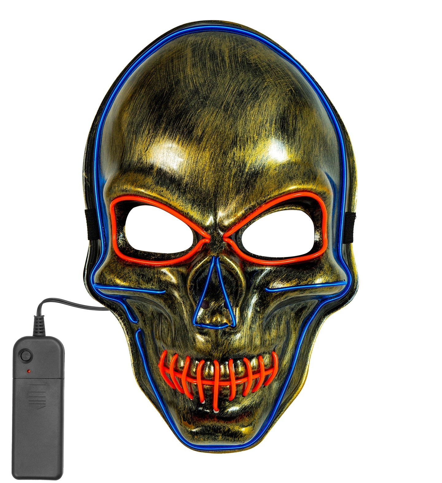 Goldene LED Totenkopfmaske mit 12 LEDs und elastischem Band für Erwachsene und Jugendliche