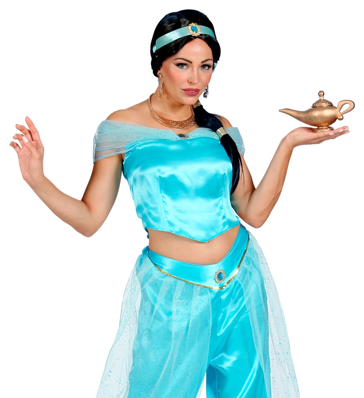 Goldene Genie-Lampe aus Metall im orientalischen Stil, 23x12 cm, warmes Licht