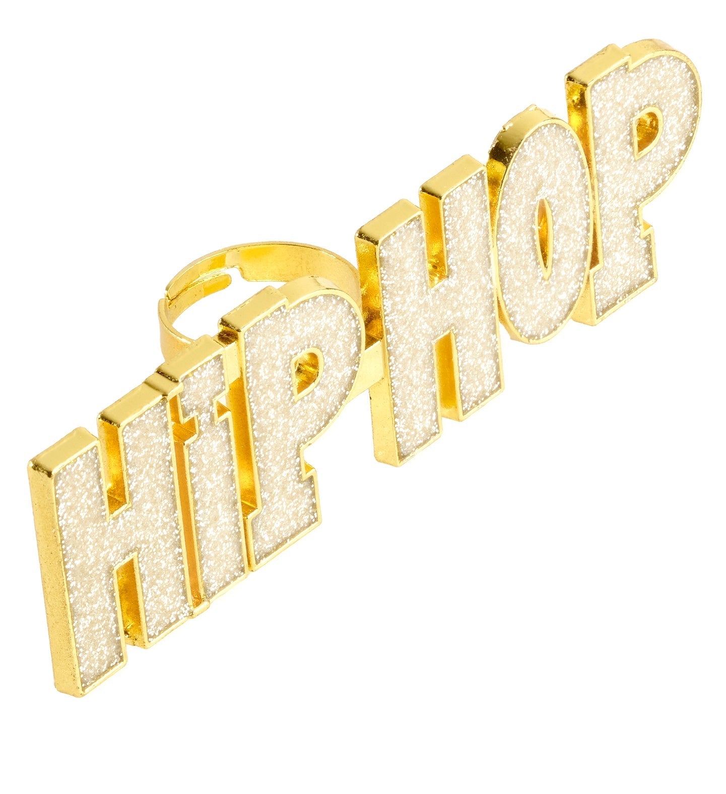 Gold hip hop ring in 18K gold-plated stainless steel with pavé stones.