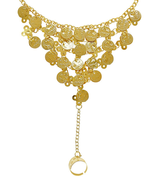 Goldfarbenes Ring- und Armband-Set mit antiken griechischen und ägyptischen Münzmotiven