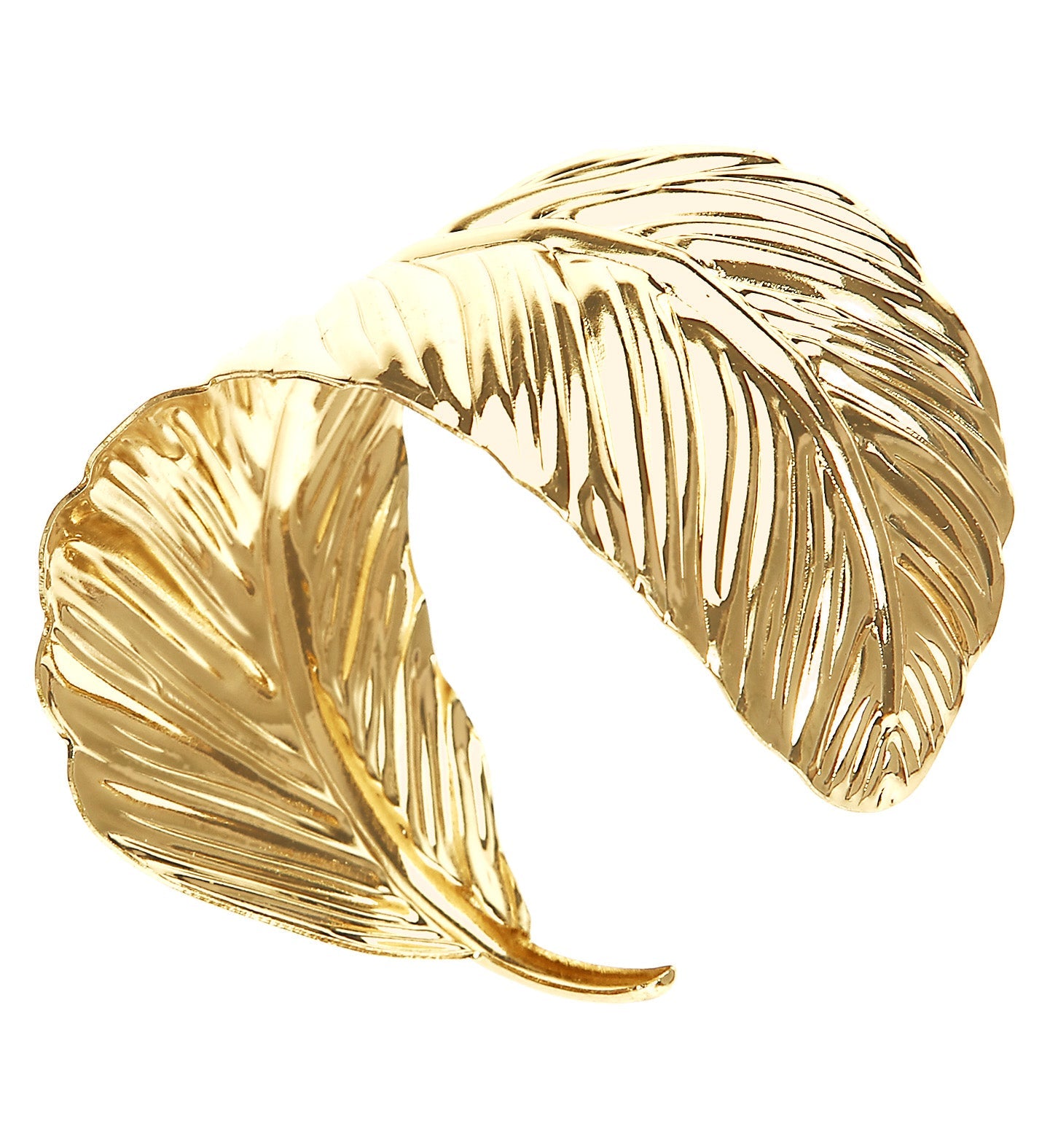 Goldfarbenes Armband aus Messing mit Blattdesign und verstellbarem Karabinerverschluss.