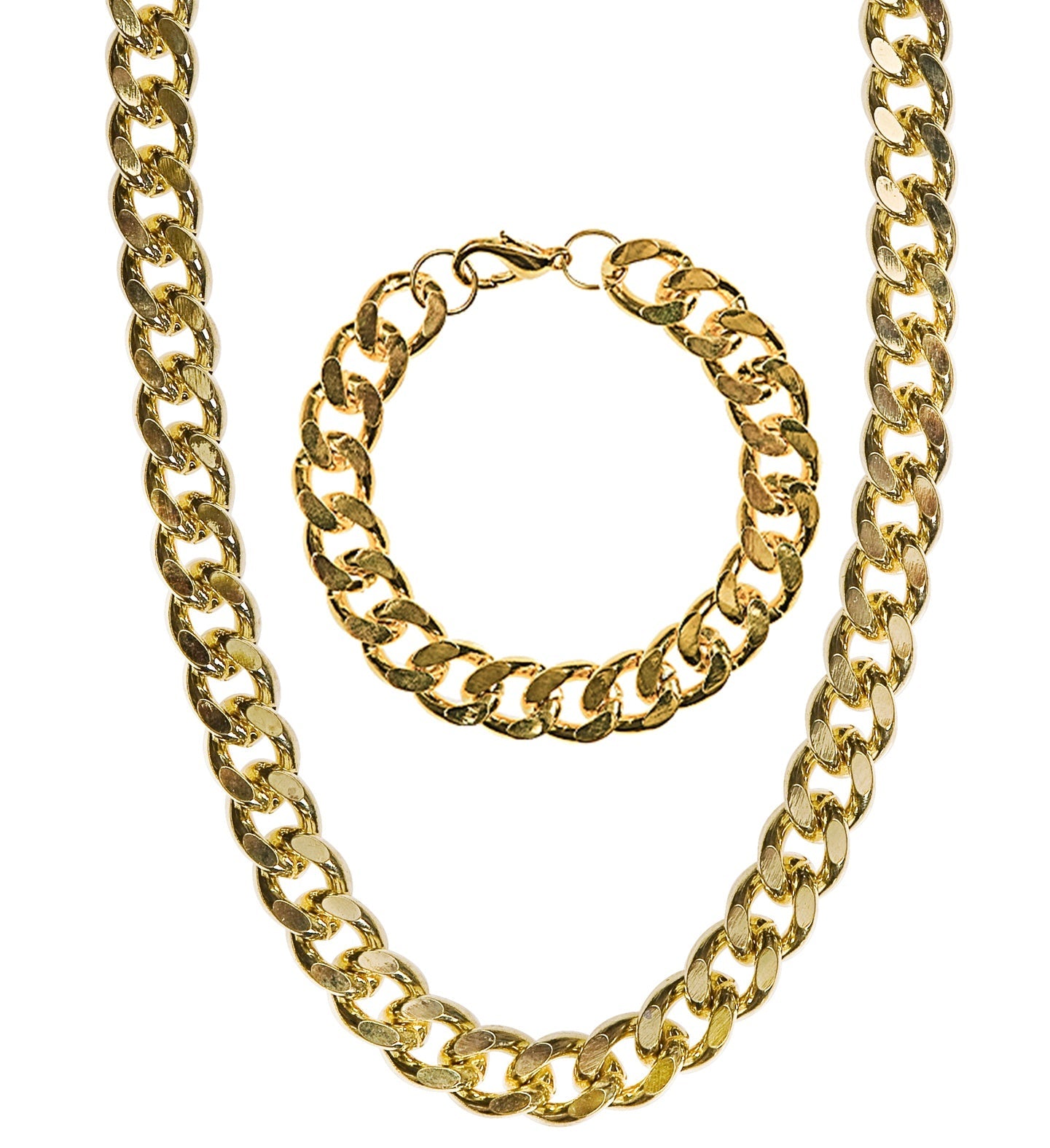 Goldene Halskette und Armband aus hochglanzpoliertem 585er Gold mit Gliederdesign.