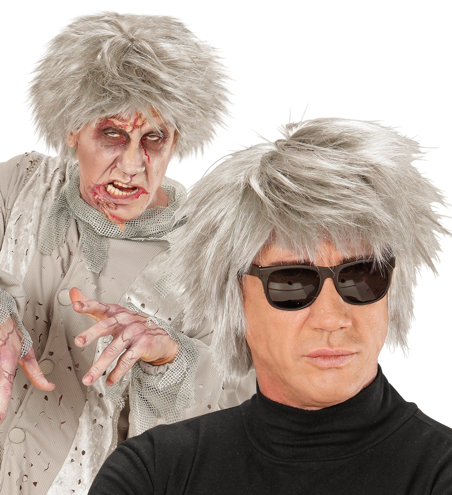 Kurz geschnittene graue Zombie-Perücke mit unordentlichem Stil für Erwachsene