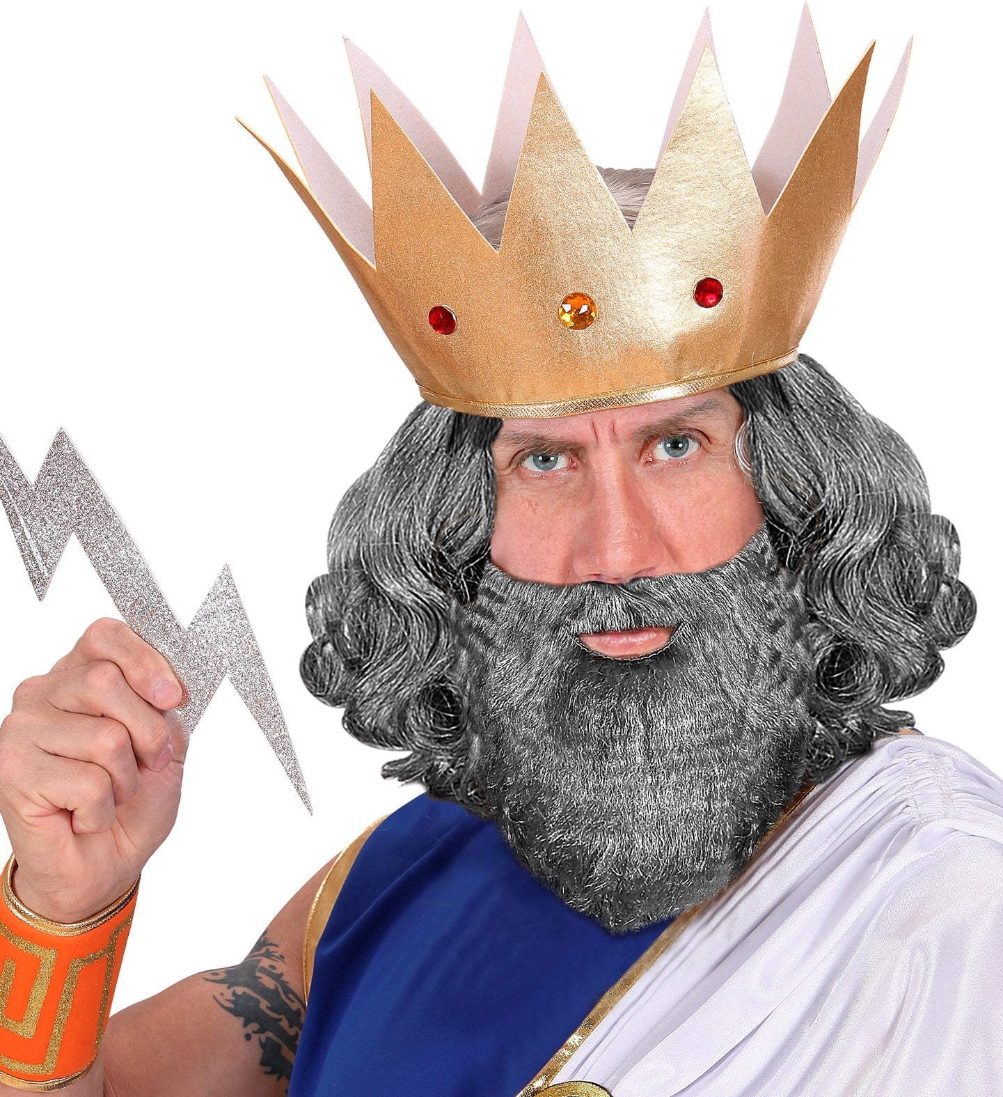 Grauer Vollbart mit elastischem Band, geeignet für Kostüme wie Piraten oder Zauberer.