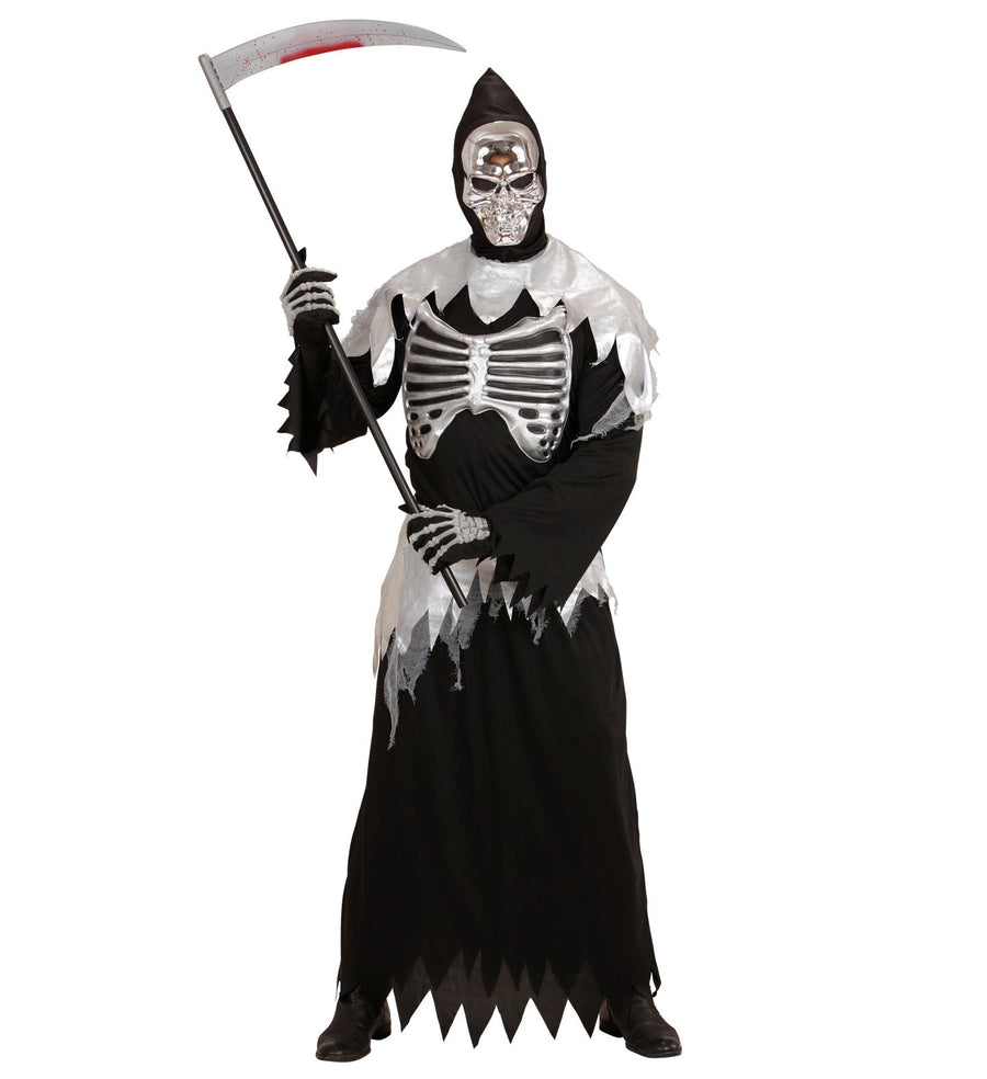 Widmann Grim Reaper Kostüm Herren – Satin Robe Mit Rippenaufdruck & Kapuzenmaske - Fasnacht24.ch – Produktansicht