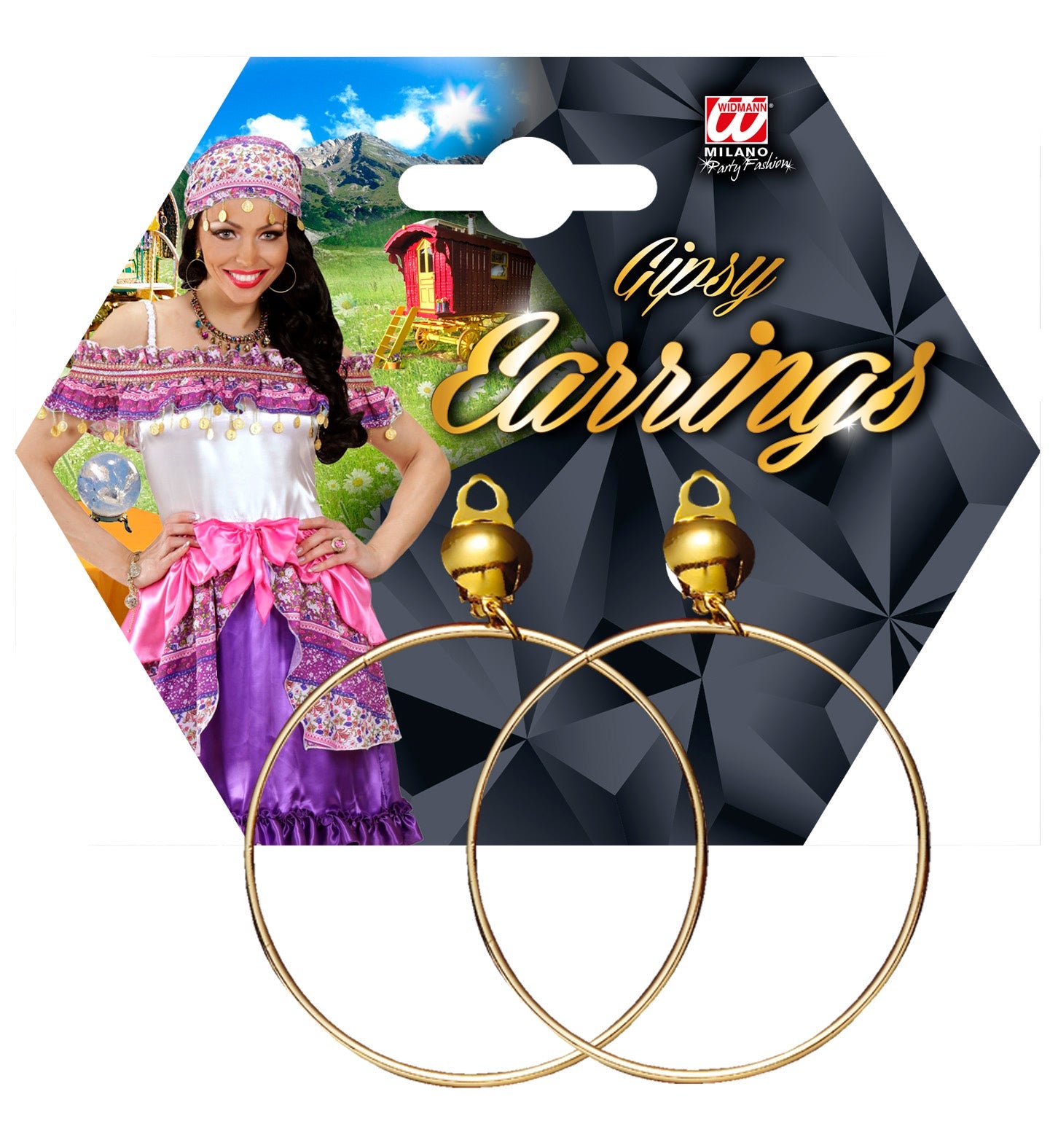 Large round gold hoop earrings in 14K gold tone, lightweight with 45mm diameter.