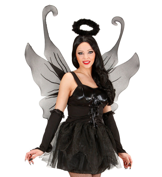 Schwarze Schmetterlingsflügel in XXL, 95x110cm, aus leichtem Stoff für Kostüme.