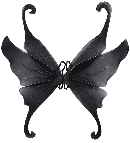 Schwarze XXL Schmetterlingsflügel aus leichtem Stoff, 95x110cm, für Kostümpartys.