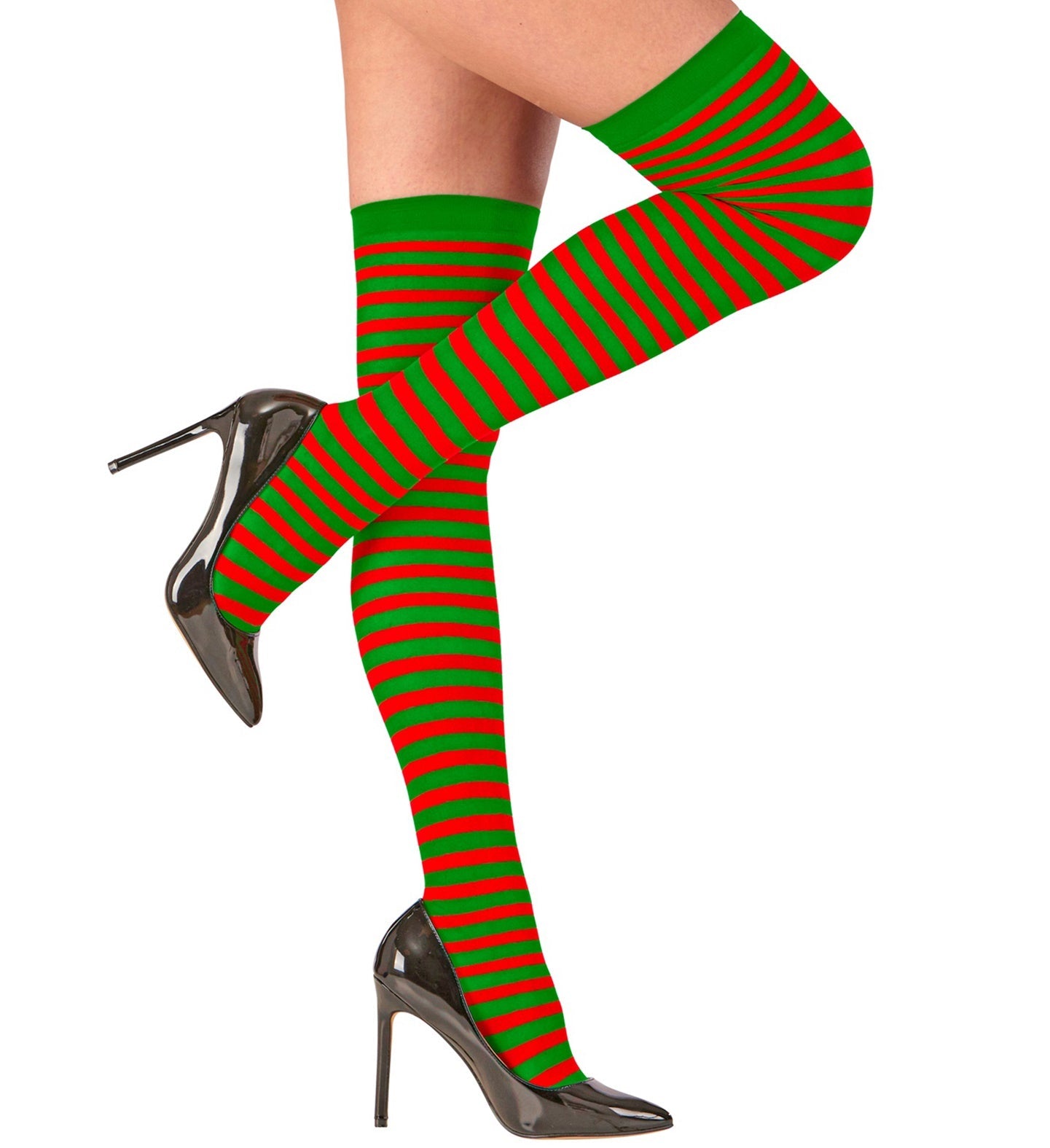 Widmann Overknee Strümpfe – Grün-Rot Gestreift, 70 DEN Opaque - Fasnacht24.ch