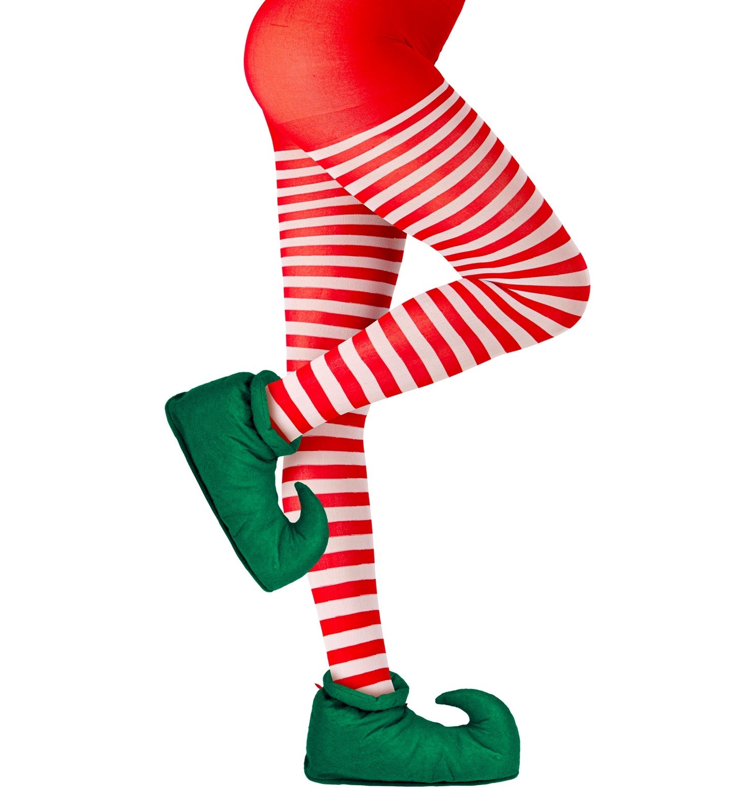 Grüne Elfenschuhüberzüge aus Spandex mit Glocken, passend für Erwachsene und Kinder.
