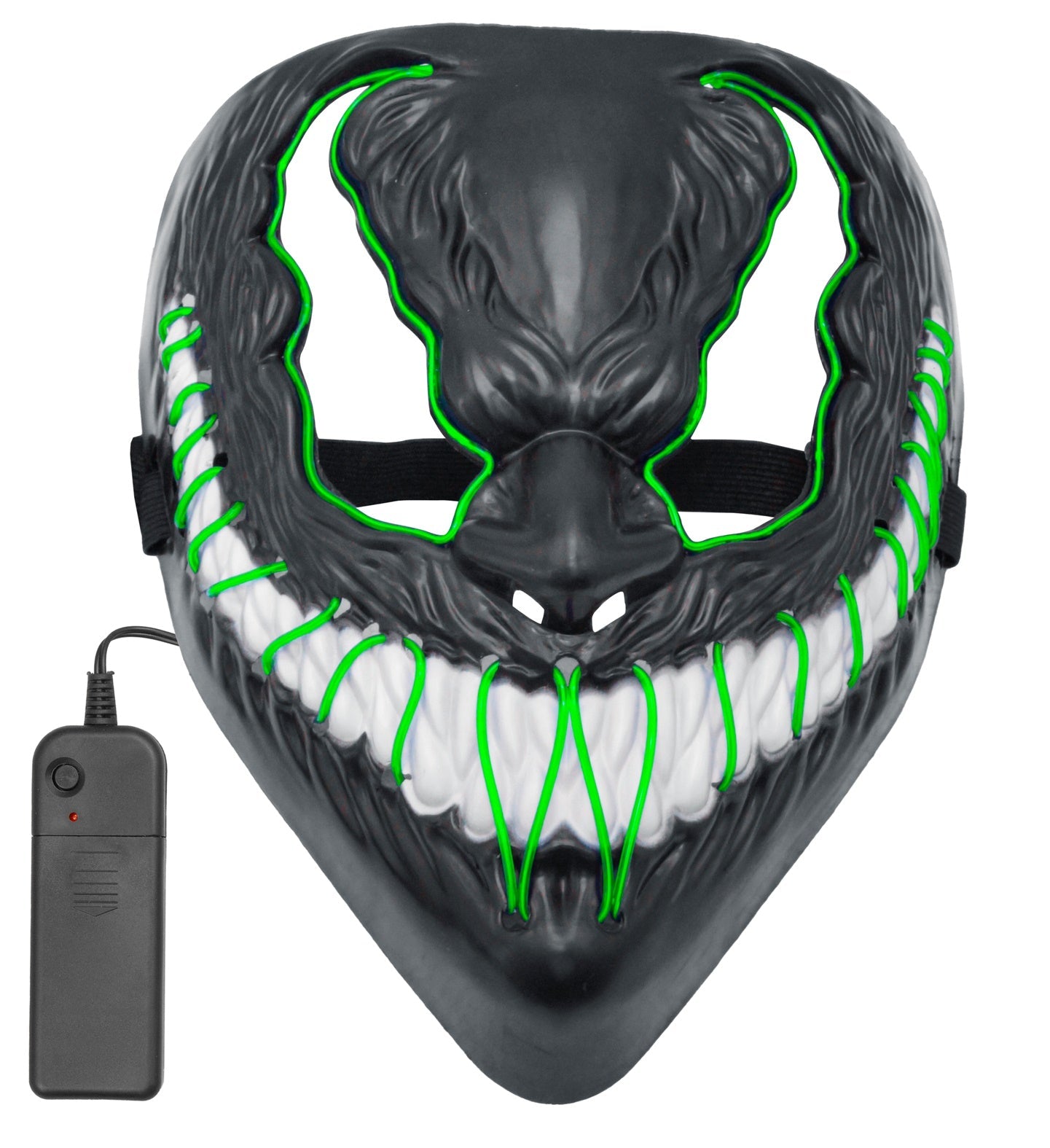 Grüne Monstermaske mit integrierter LED-Beleuchtung für Halloween, aus leichtem PVC.