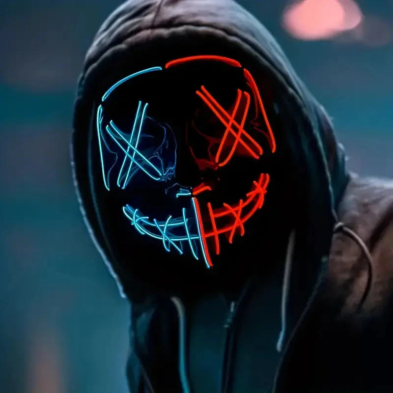 Gruselige LED Maske – Widmann Einheitsgröße mit Rot-Blauer Beleuchtung - Fasnacht24.ch