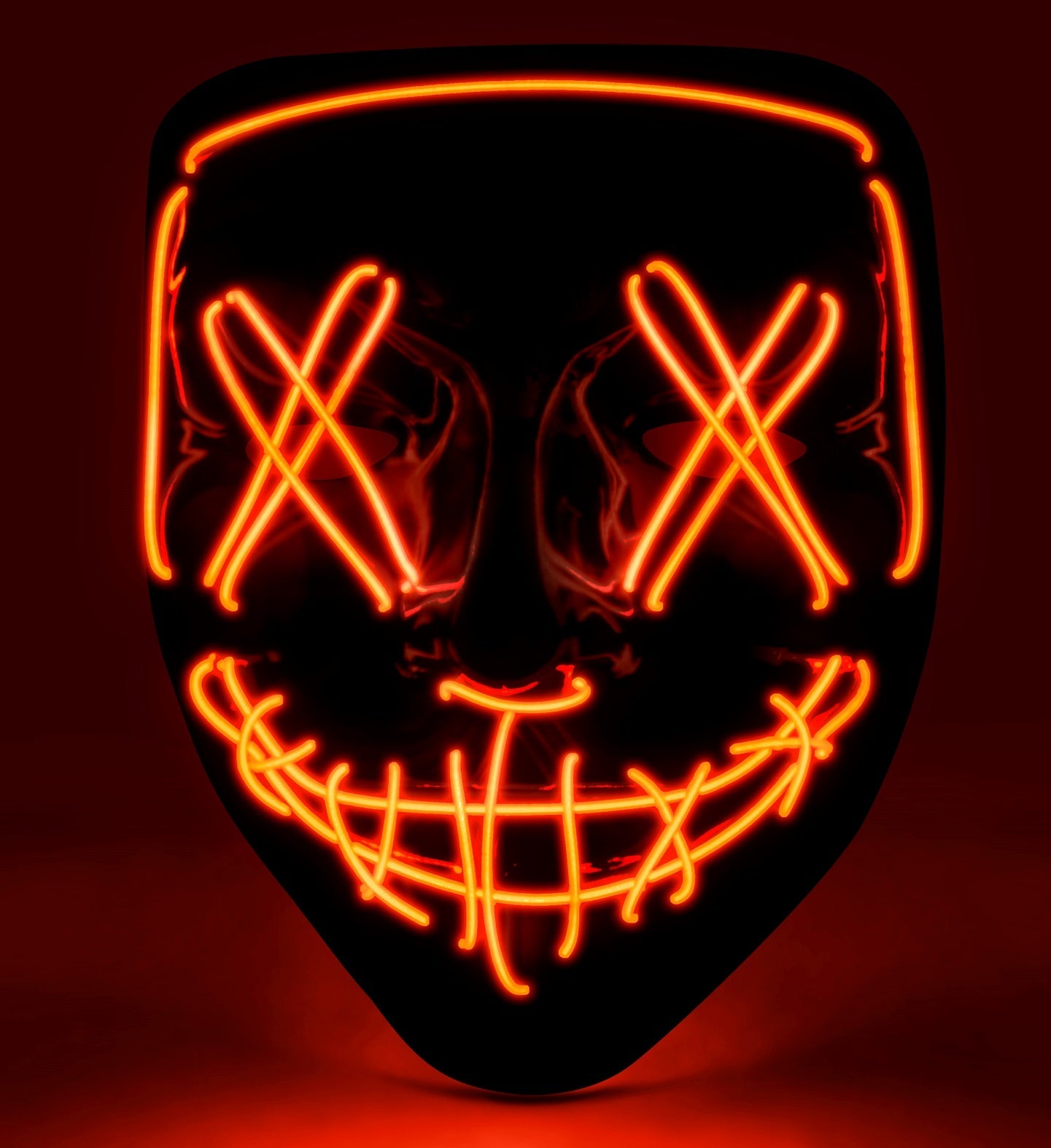 Rote LED-Maske in X-Form aus flexiblem PVC für Halloween, leuchtet im Dunkeln