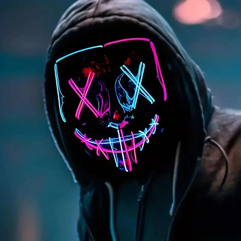 Leuchtende Halloween-Maske mit X-Form in Türkis und Pink aus leichtem EVA-Material