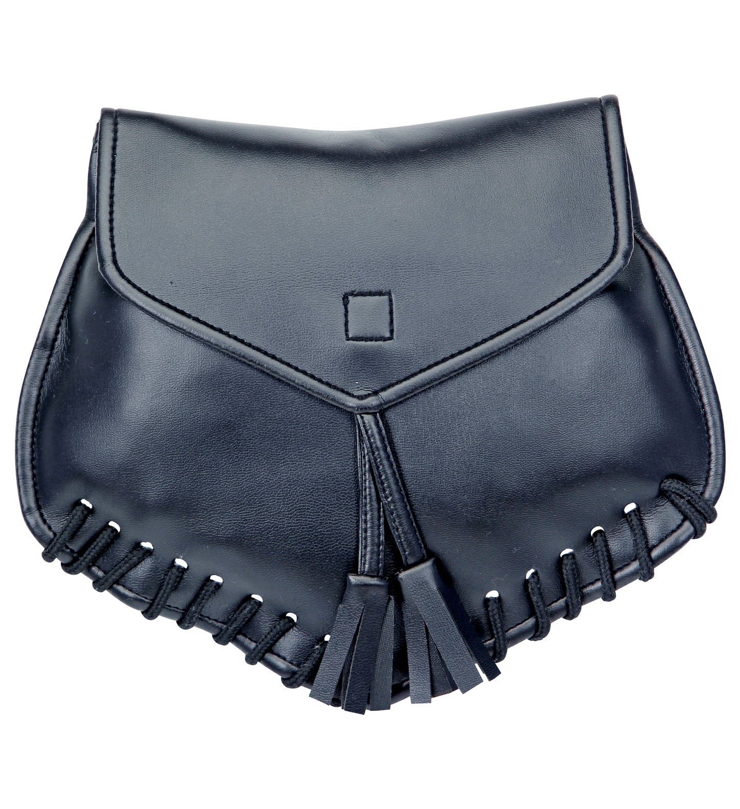 Schwarze Gürteltasche aus Kunstleder mit verstellbarem Gurt und robustem Reißverschluss.