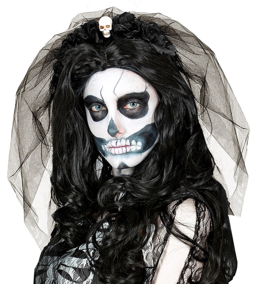 Halloween Haarreif – Widmann Day of the Dead mit Schwarzen Rosen & Schädel - Fasnacht24.ch