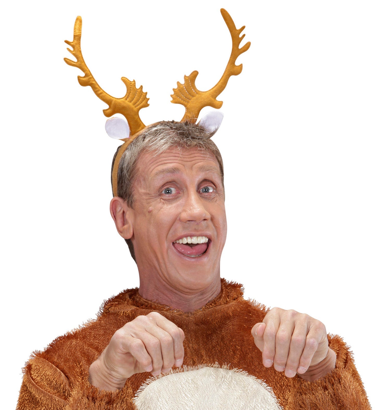 Festlicher Haarreif mit Rentiergeweihen und roten Schleifen, ideal für Weihnachten.