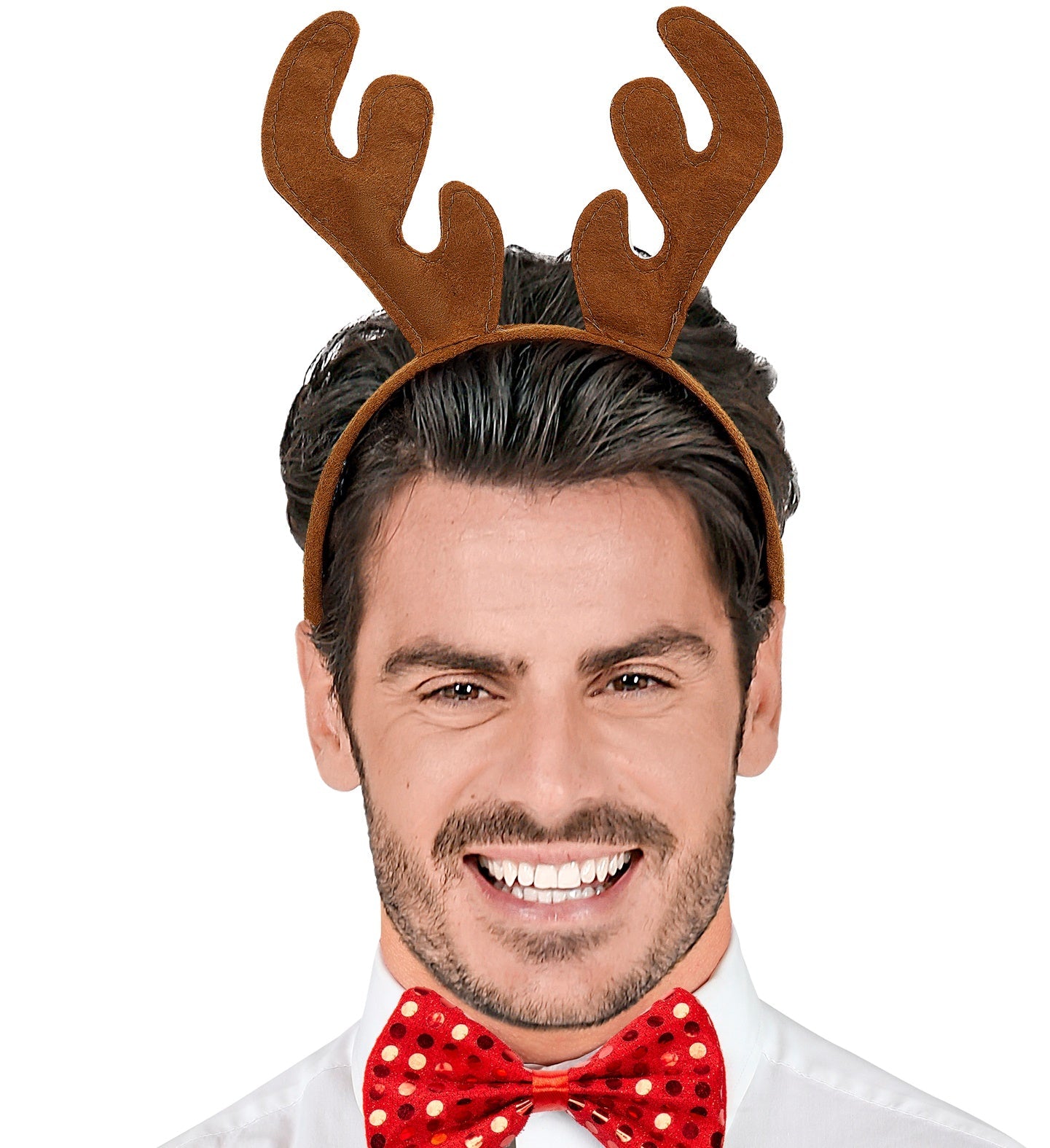 Haarreif mit Rentiergeweih aus samtweichem Polyester in Braun und Beige, ideal für Weihnachten.