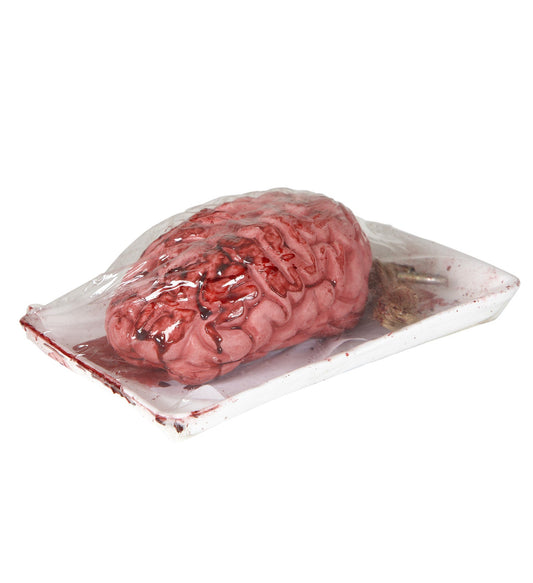 Realistisches, blutiges Gehirn aus Gummi für gruselige Halloween-Dekoration.