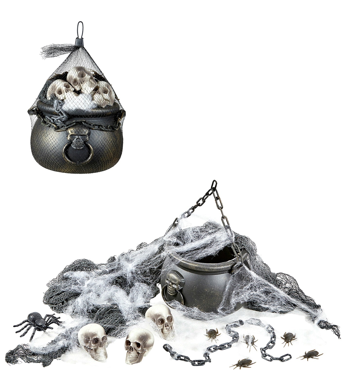Widmann Halloween Dekorationsset – Kessel, Totenköpfe & Spinnennetz - Fasnacht24.ch