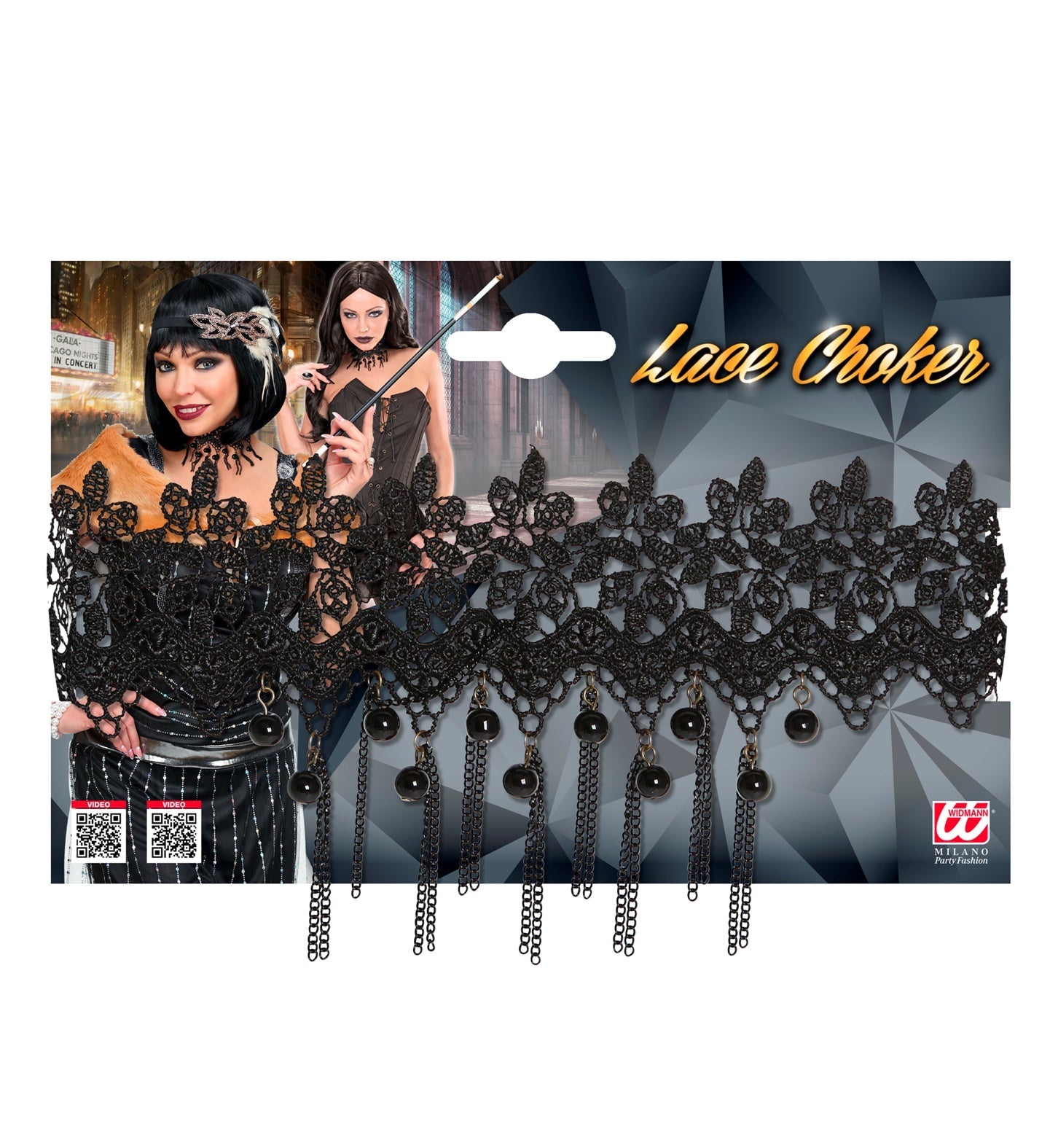 Halsband mit schwarzen Perlen und Ketten - Fasnacht24.ch
