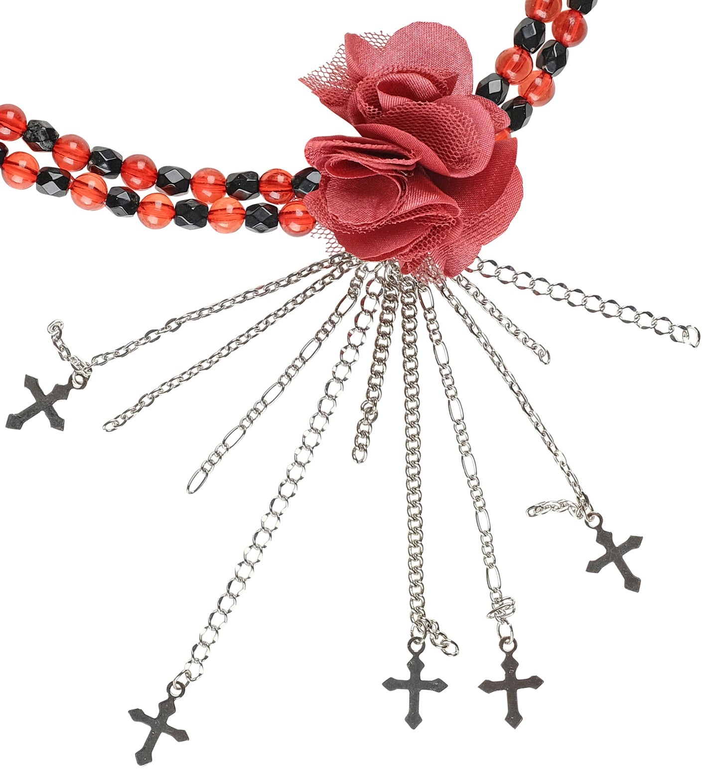 Widmann Rote Gothic Halskette – Blume Und Schwarze Kreuze - Fasnacht24.ch
