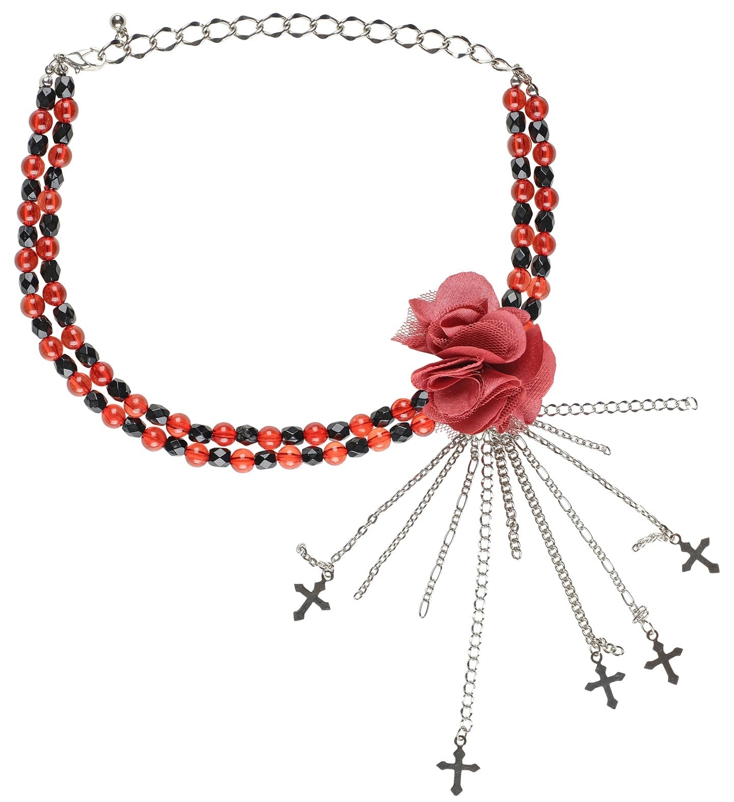 Widmann Rote Gothic Halskette – Blume Und Schwarze Kreuze - Fasnacht24.ch