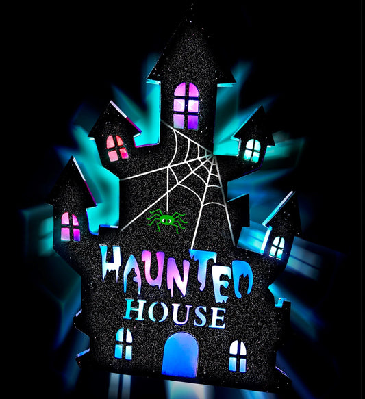Widmann Haunted House Wanddeko – 6 Multicolor LED Lichter, 35x24 cm - Fasnacht24.ch
