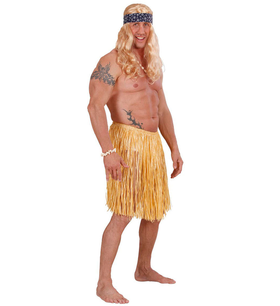 Beiger, handgewebter Midi-Bastrock von Widmann, 55 cm lang, elastischer Bund, leicht und langlebig.