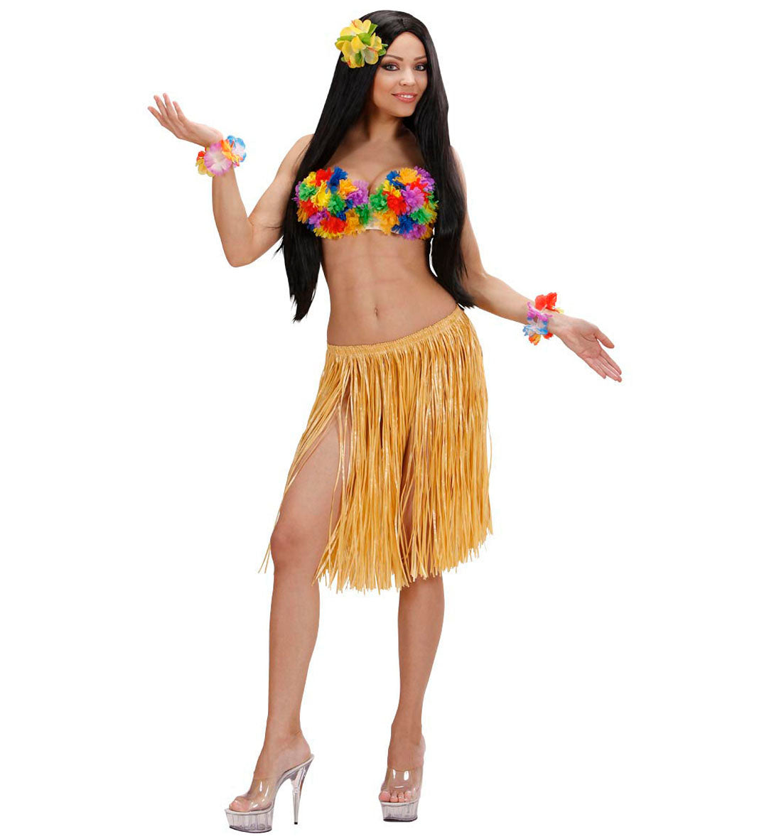 Beiger, handgewebter Midi-Bastrock von Widmann mit elastischem Bund und 55 cm Länge.