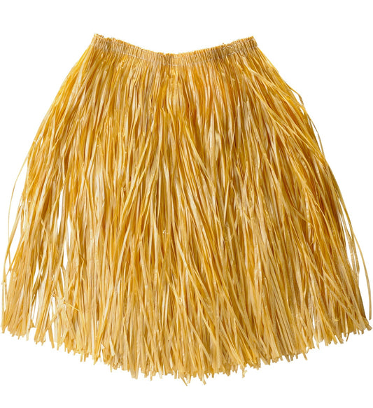 Beiger handgewebter Bastrock in Midi-Länge mit elastischem Bund, 55 cm lang.