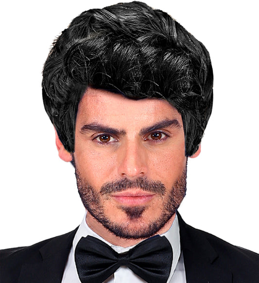 Schwarze Herrenperücke mit modernem Schnitt und verstellbarem, komfortablem Sitz.