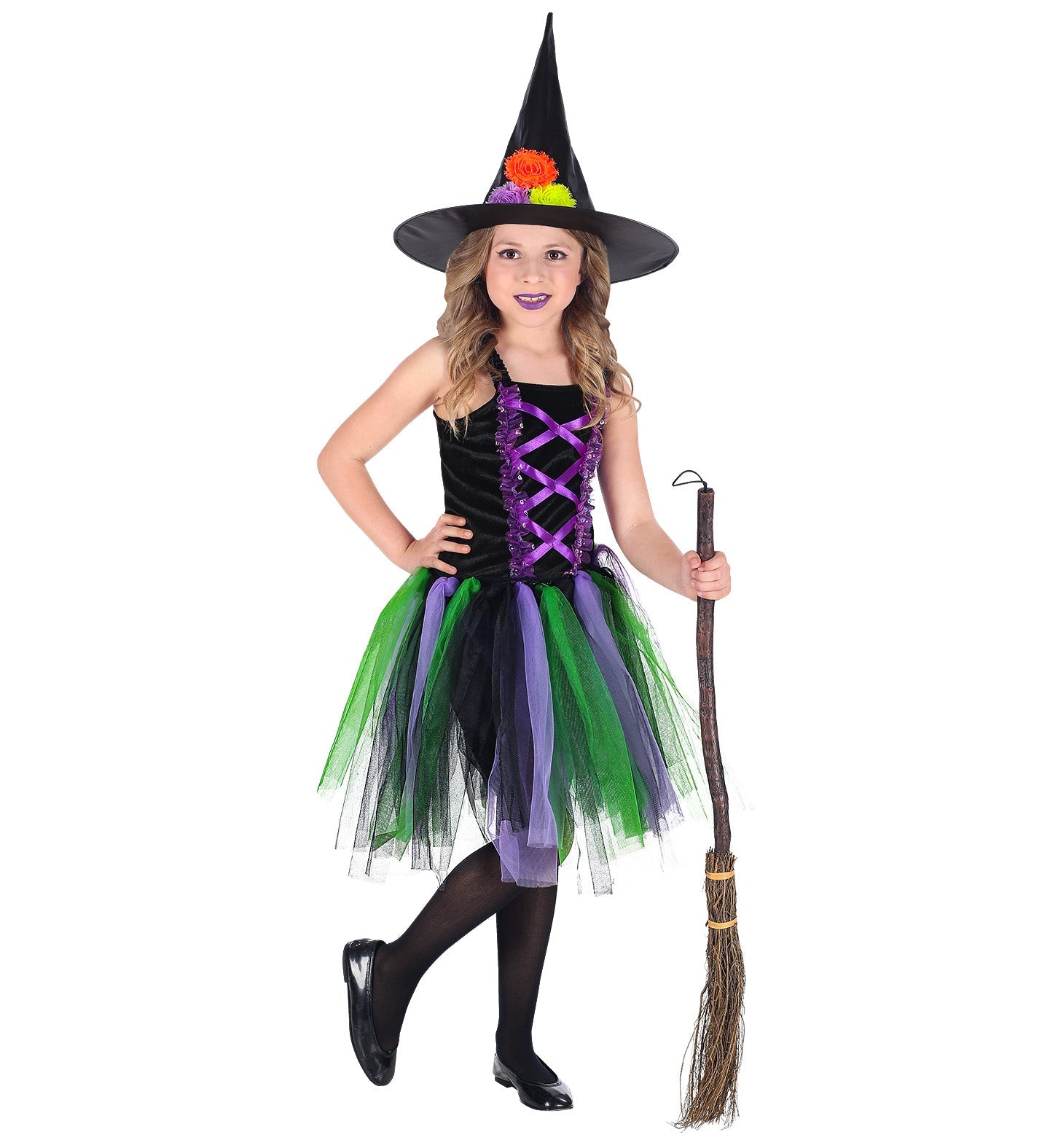Hexe Emma Kinder Halloween Kostüm – Widmann Lila Tüllkleid Gr. 110 - Fasnacht24.ch