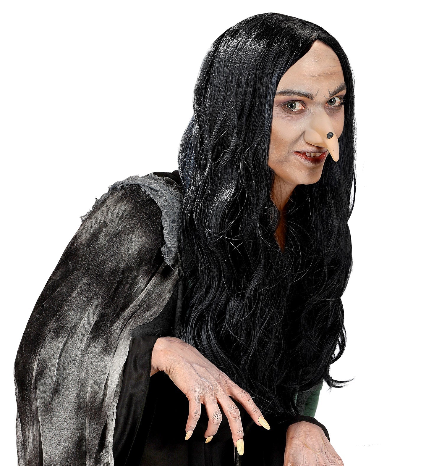 Widmann Amelia Hexenperücke – Lange Schwarze Hitzebeständige Perücke - Fasnacht24.ch