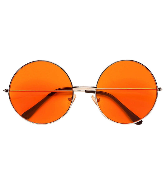 Orange-tinted round hippie sunglasses with metal frame.