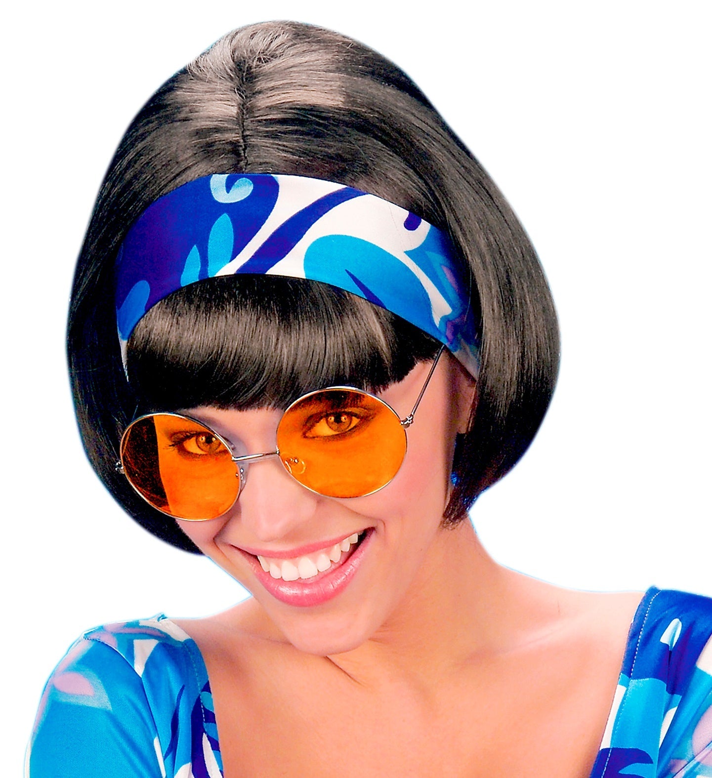 Orange-tinted hippie sunglasses with retro round frames and bold lenses.