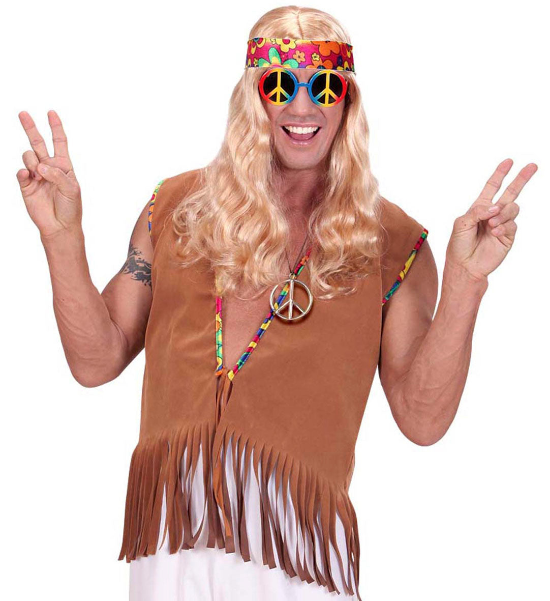 Silberne Peace-Zeichen-Halskette mit Metallanhänger für Hippie-Kostüm.