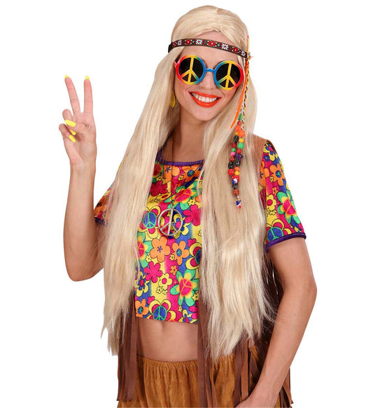 Silberne Peace-Zeichen-Halskette aus Metall für Hippie-Kostüm.