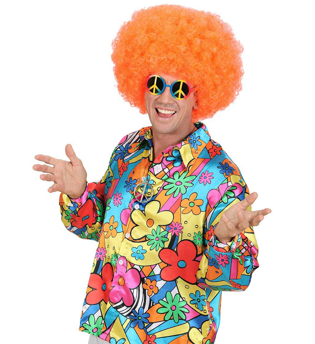 Silberne Peace-Zeichen-Halskette aus Metall für Hippie-Kostüm, 60 cm lang.