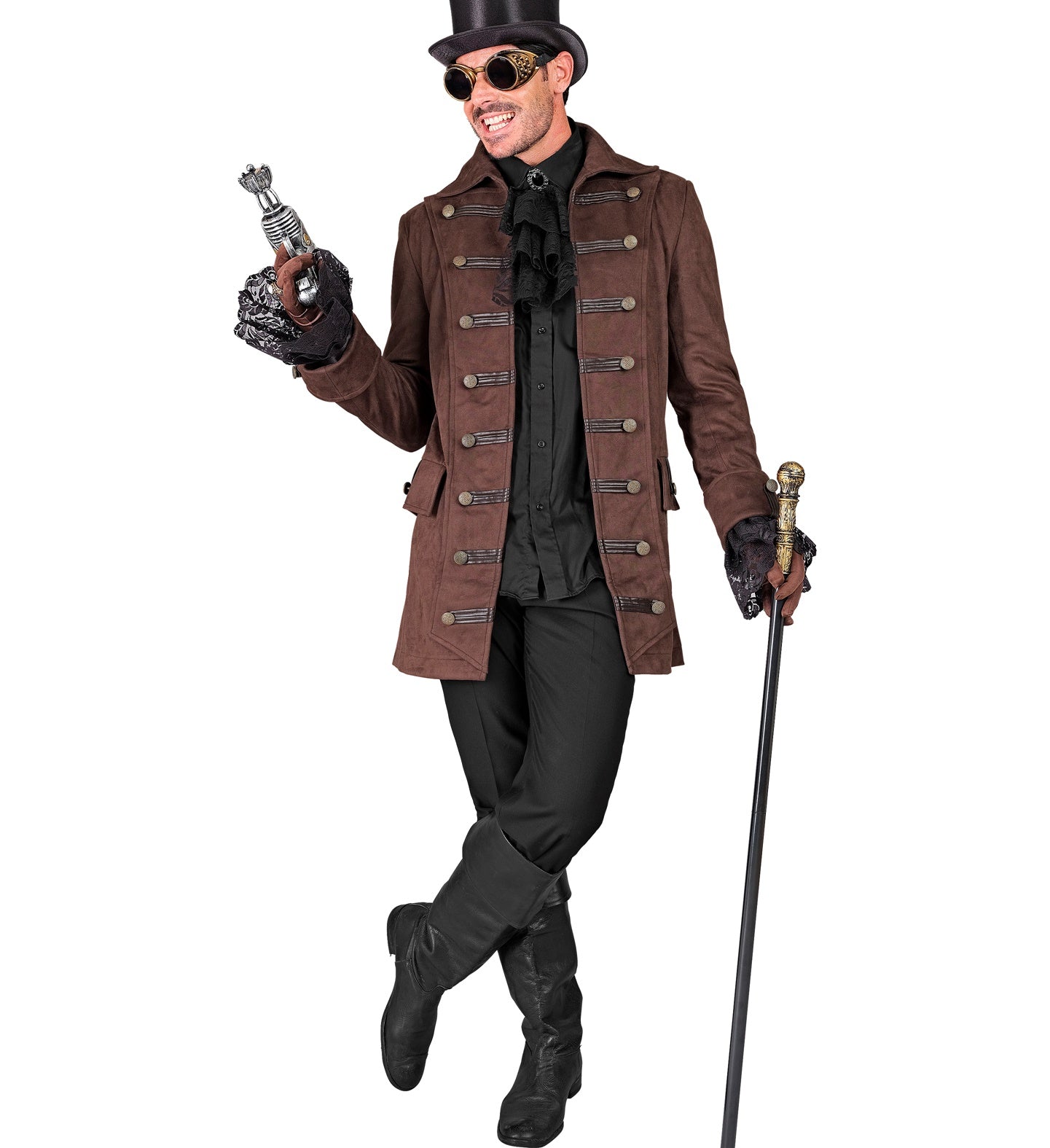 Grauer historischer Piratenmantel für Herren im Schiffskapitän-Stil mit breiten Aufschlägen.