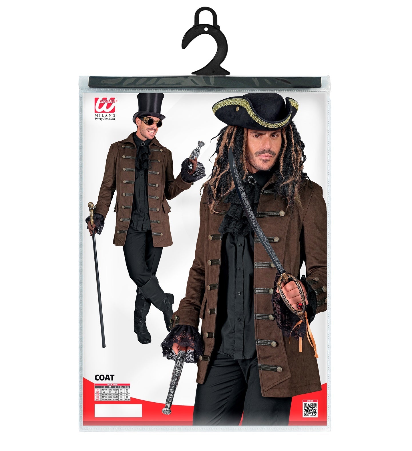 Grauem Piratenmantel für Herren im Schiffskapitän-Stil mit breiten Aufschlägen.